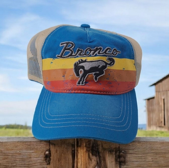 Ford Bronco Patch Blue and Sunset Vintage  Style Trucker Hat - Picture 1 of 4